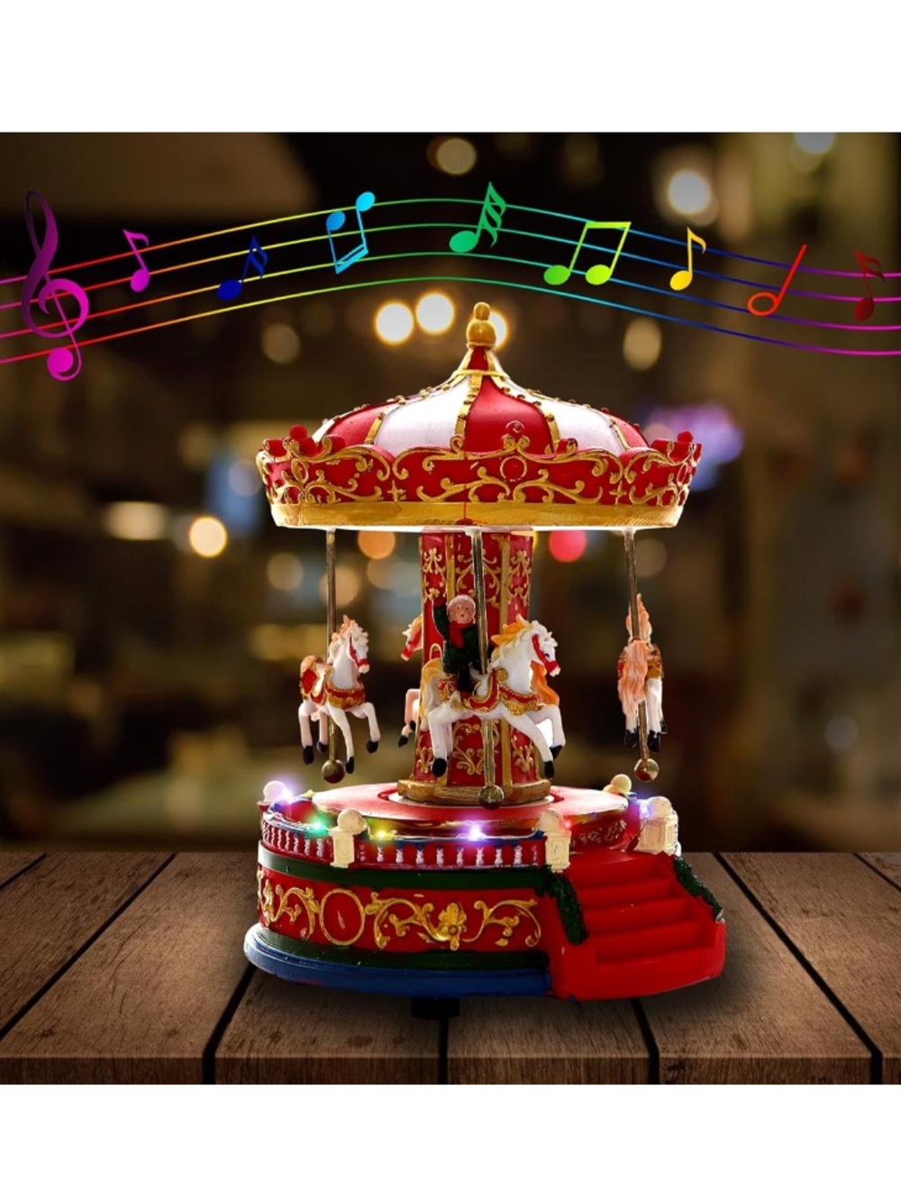Christmas Carousel Figurines Decoration Village House Musical Carousel - Picture 5 of 8